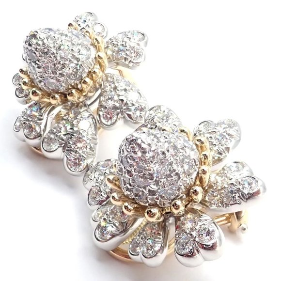 Tiffany & Co Schlumberger Cones And Petals 18k Gold Platinum Diamond Earrings - Picture 5 of 12